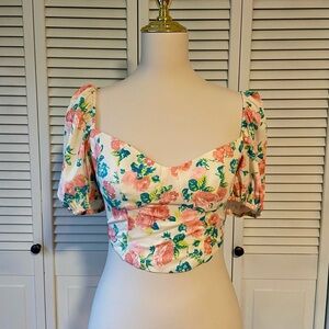 Cider Pink and Cream Floral Puff Sleeve Blouse